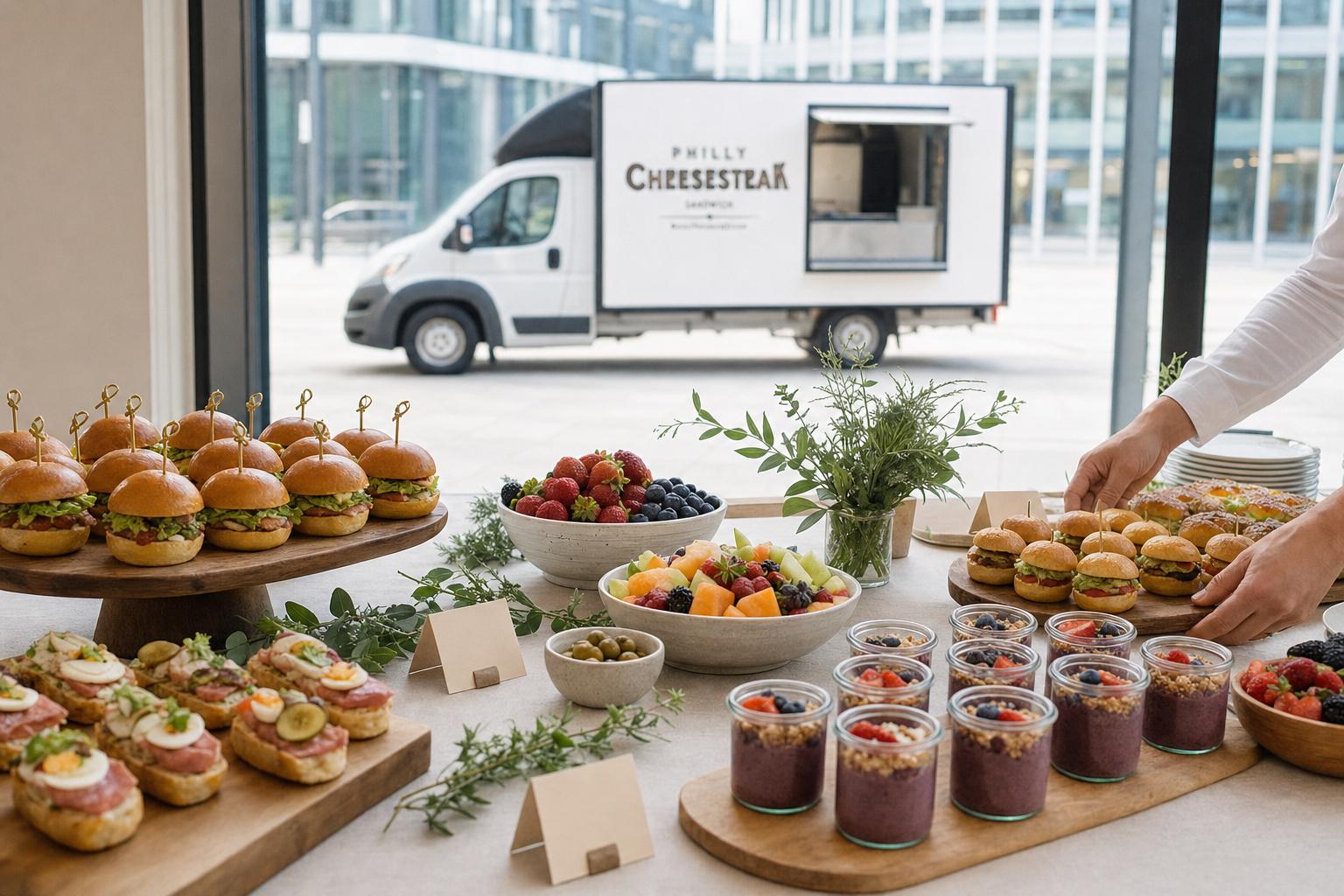 Corporate Grazing Buffet mit Truck im Hintergrund — Foodtruck Catering Muenchen